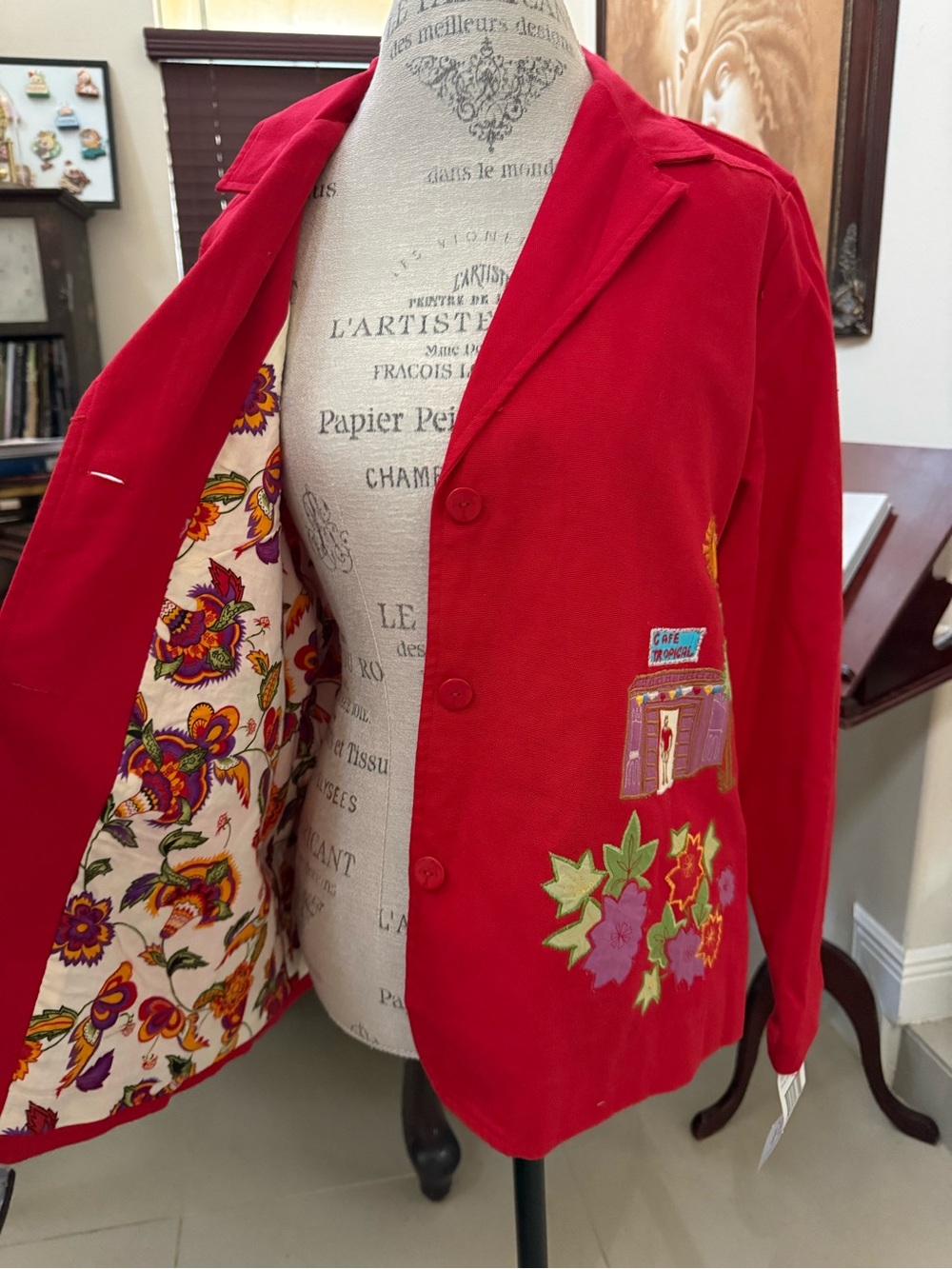 Hearts of Palm Red Embroidered Floral Blazer